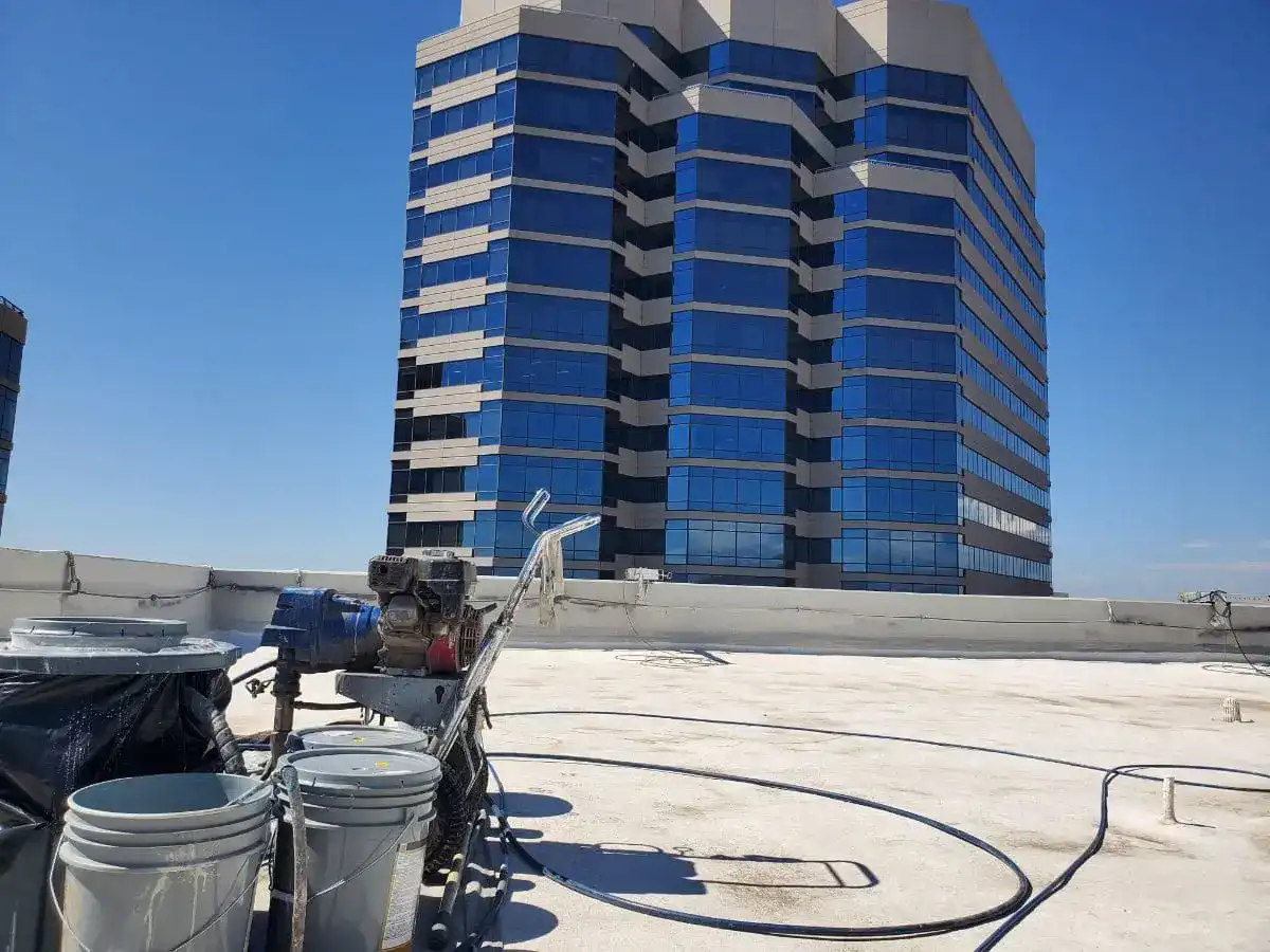 roof top facing a glass building