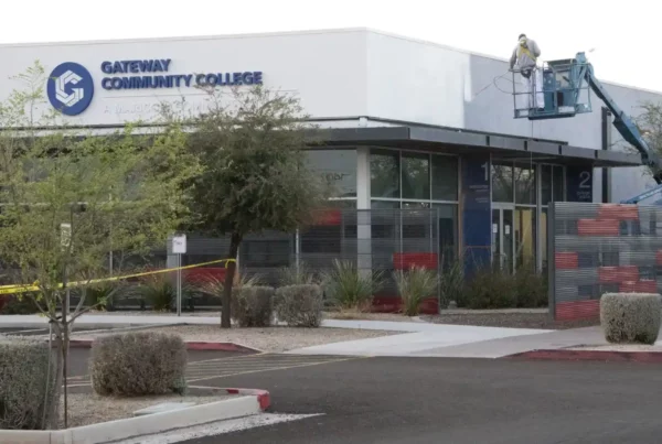 Gateway Community College building undergoing repainting