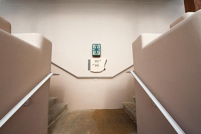 staircase wall repainted into a vibrant color