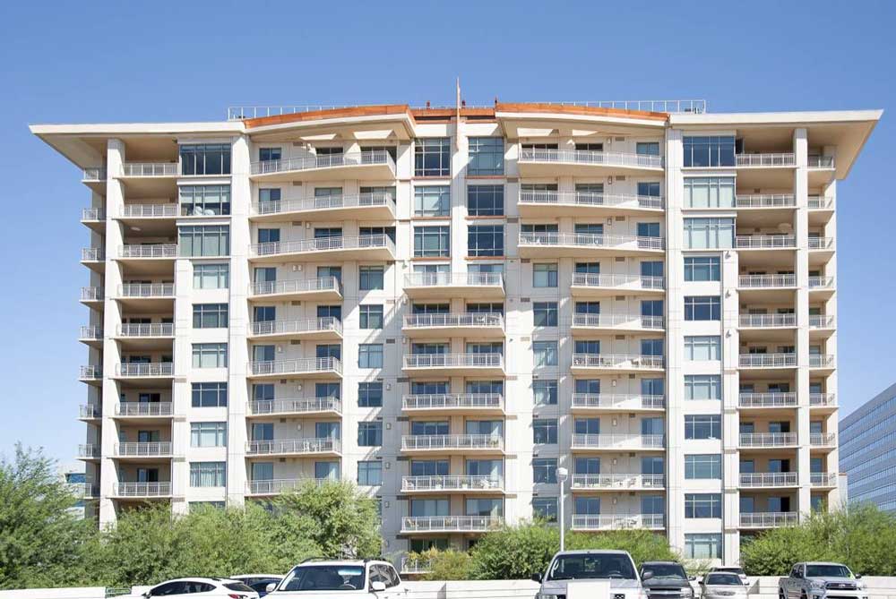 high rise apartment front view