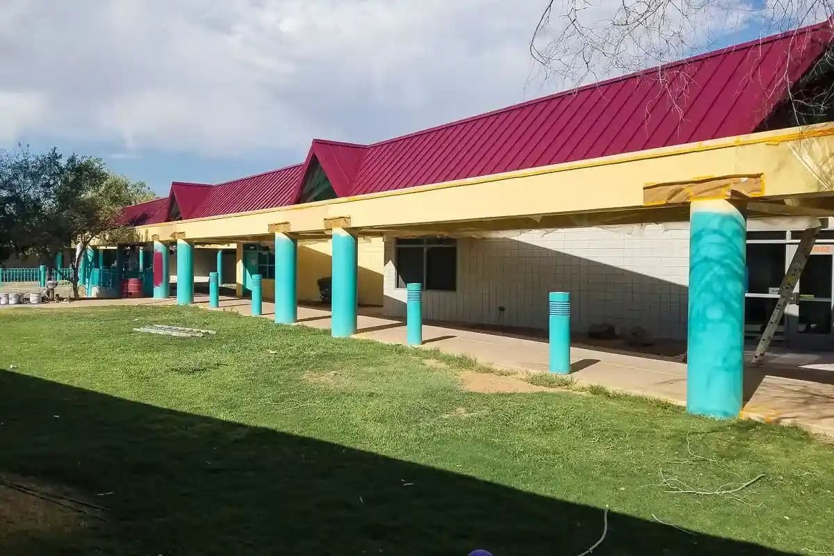 Maroon painted building